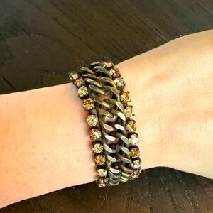 Bronze thick chain bracelet with Swarovski crystal